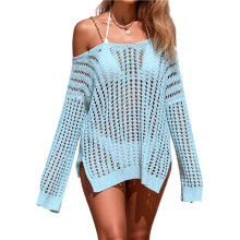 Crochet Cover Ups for Women Hollow Out One-Piece Swim Cover Knit Summer Outfits Ice One Size