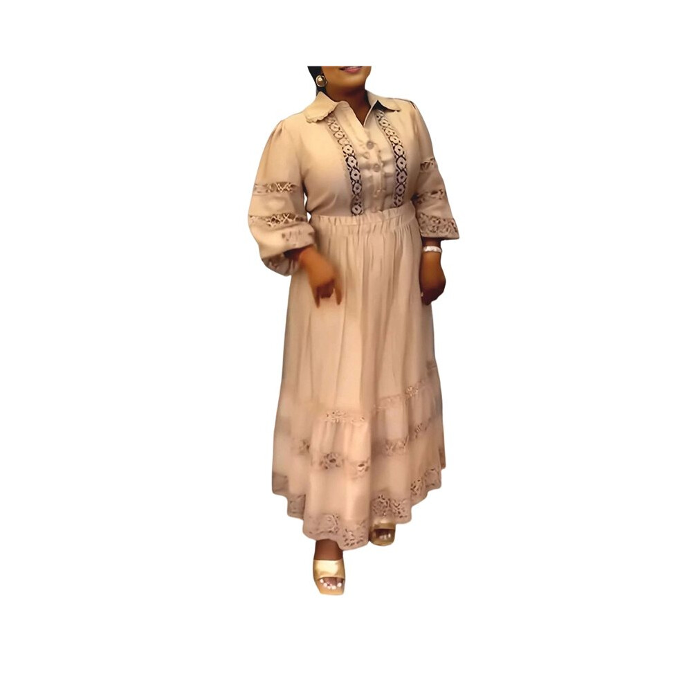 Elegante Miniabito Da Donna In Rete Con Maniche A Sbuffo E Collo Alto Cachi L