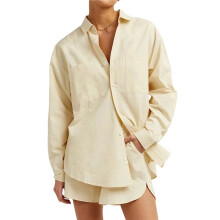 Dames 3-Delige Outfitset: Tanktop met Spaghettibandjes, Blouse met Lange Mouwen, Casual Short met Hoge Taille Abrikoos L