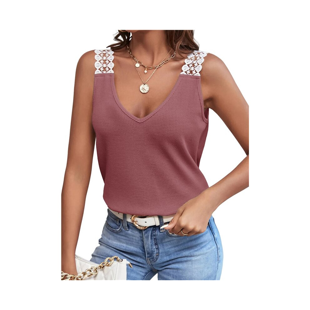 Maglione Da Donna, Gilet, Primavera Estate, Senza Maniche, Scollo A V, Maglia A Coste, VestibilitÃ Ampia, Abiti Da Vacanza Rosso Mattone M