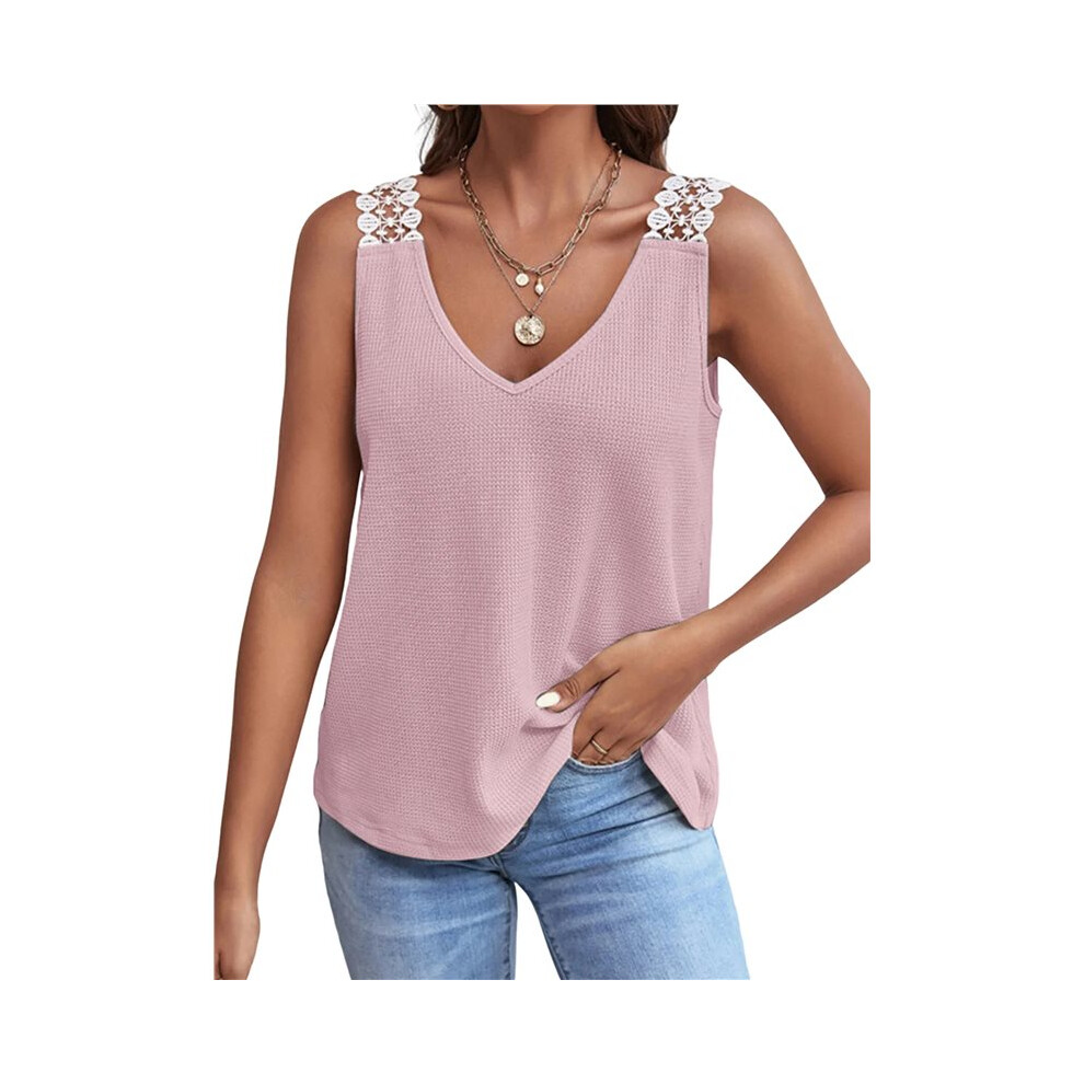 Maglione Da Donna, Gilet, Primavera Estate, Senza Maniche, Scollo A V, Maglia A Coste, VestibilitÃ Ampia, Abiti Da Vacanza Rosa L