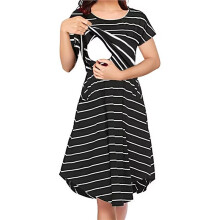 Women'S Short Sleeve Patchwork Breastfeeding Dresses for Breastfeeding Black Stripes XXL