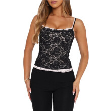 Lace Camisole for Women Tank Top Going Out Y2K Fashion Top Lace Crop Tops Summer Trendy Tops Black L