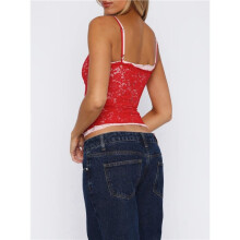 Lace Camisole for Women Tank Top Going Out Y2K Fashion Top Lace Crop Tops Summer Trendy Tops Red L