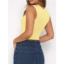 Women Y2K Floral Tank Top Slim Fit Sleeveless Flower Print Crop Top Crew Neck Going Out Vest Yellow S