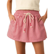 Shorts A Righe Y2K da Donna, Graziosi Pantaloncini A Vita Alta con Coulisse Elastica, Gamba Larga e Tasche Rosso S