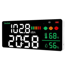 Decibel Meter Wall Hanging Sound Level Meter 30-130DB Range 8.6 Inch Large LED Display Noise Temperature