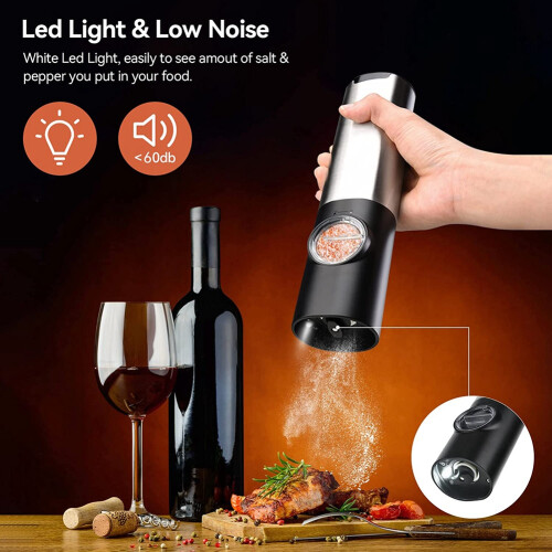 Rechargeable Electric Salt and Pepper Grinder Set with Double Charging Base, USB Cable, Automatic Salt Pepper Grinder 2