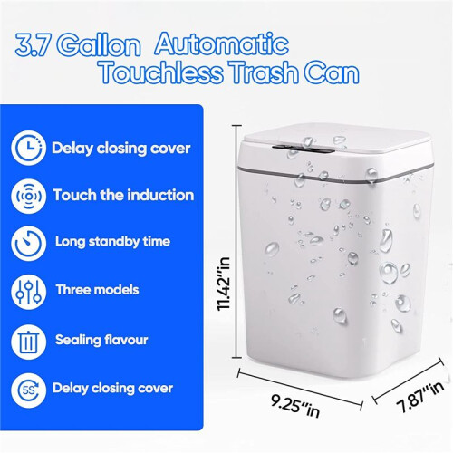 Touchless Motion Sensor Trash Can 3.7 Gallons Bathroom Trash Can with Lid Automatic Trash Can for Kitchen 1