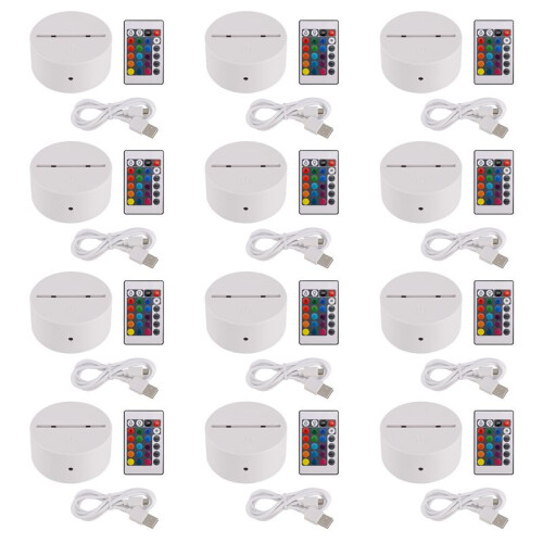 12 Pack 3D Night LED Light Lamp Base + Remote Control + USB Cable, 16 Colors Light Show Display Stand for Acrylic White