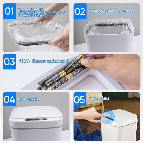 Touchless Motion Sensor Trash Can 3.7 Gallons Bathroom Trash Can with Lid Automatic Trash Can for Kitchen