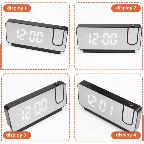 LED Digital Projection Alarm Clock Electronic Alarm Clock with Projection  Projector Bedroom Bedside Clock Black