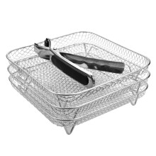 8 Inch Air Fryer Rack Square Three Stackable Racks,Stainless Steel Multi-Layer Dehydrator Rack,Air Fryer Accessories
