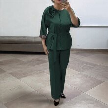 CiCiBird Damesblouse met Rits, 3/4 Mouwen, Peplumtop voor op Kantoor Groen XXXL