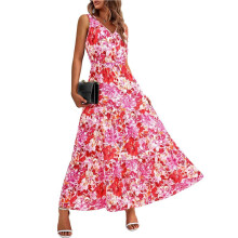 Women'S Summer Dresses Casual Sleeveless Maxi Dresses Cute Floral Long Dress Wedding Guest Dress Red Flower XL