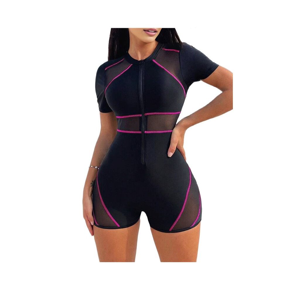 Costume Da Bagno Da Donna A Maniche Corte, Intero, Con Protezione Solare, Costume Da Bagno Sportivo Rosso L