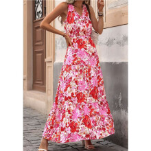 Women'S Summer Dresses Casual Sleeveless Maxi Dresses Cute Floral Long Dress Wedding Guest Dress Red Flower S