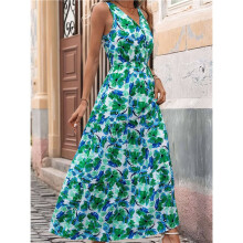 Women'S Summer Dresses Casual Sleeveless Maxi Dresses Cute Floral Long Dress Wedding Guest Dress Green Flower XL