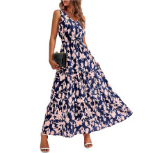 Women'S Summer Dresses Casual Sleeveless Maxi Dresses Cute Floral Long Dress Wedding Guest Dress Navy S