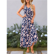 Women'S Summer Dresses Casual Sleeveless Maxi Dresses Cute Floral Long Dress Wedding Guest Dress Navy M