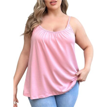 Tanktops in Grote Maten voor Dames, Losse Tuniekblouses met Spaghettibandjes Roze XXL