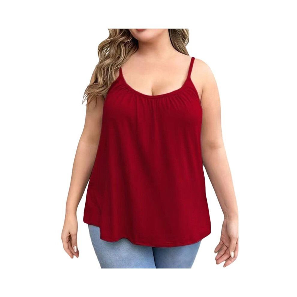 Canotte Taglie Forti Per Donna, Camicette Larghe Con Spalline Sottili Rosso L