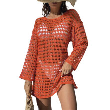 Copricostume da Bagno Estivo da Donna All'Uncinetto con Trafori,  Abito da Spiaggia Arancione M