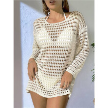 Women'S Crochet Hollow Out Swimsuit Cover Summer Beach Bathing Suit Cover Dress Apricot Color S