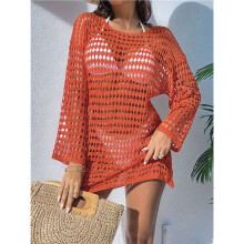 Women'S Crochet Hollow Out Swimsuit Cover Summer Beach Bathing Suit Cover Dress Orange S