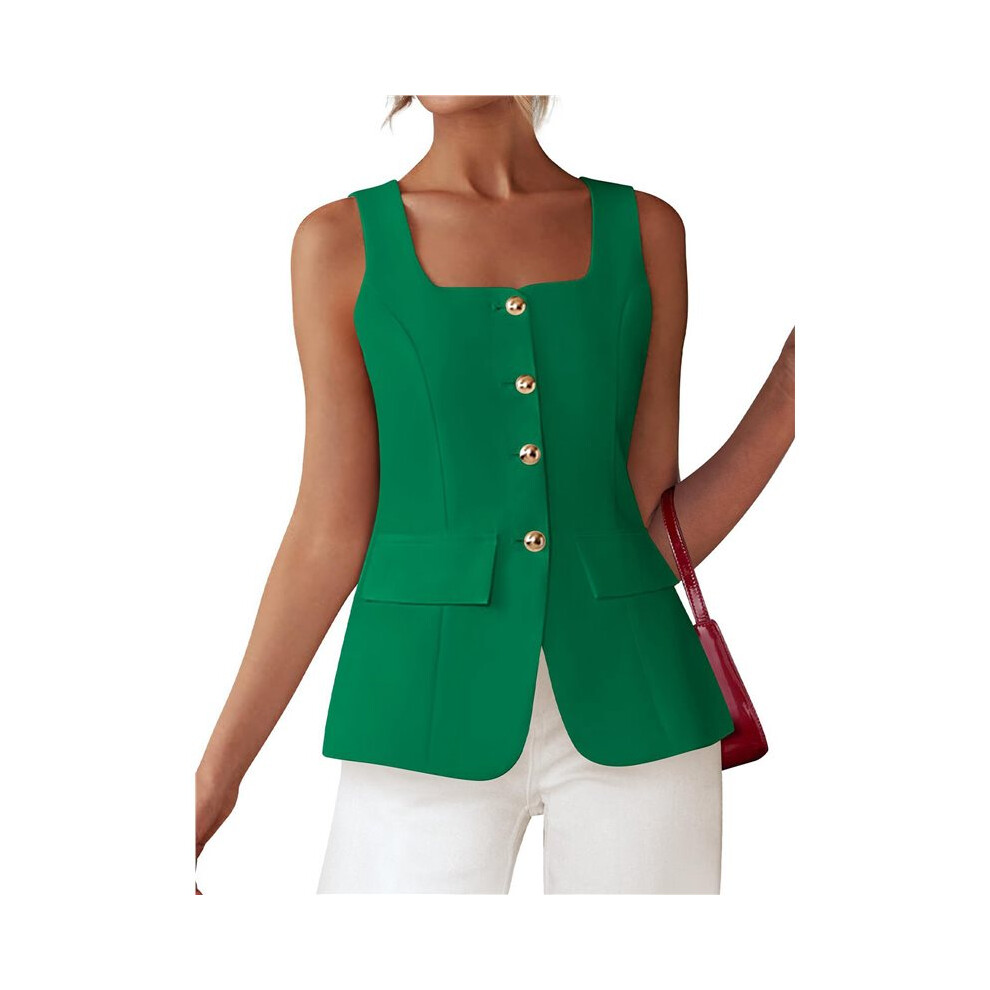 Gilet Da Donna Senza Maniche, Elegante, Casual, Con Scollo Quadrato, Da Ufficio Verde M