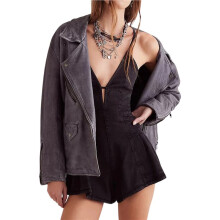 Dam Denim Jumpsuit Shorts Overall Lös Passform Avslappnad Romper Streetwear Sommar One Piece Outfit Svart S