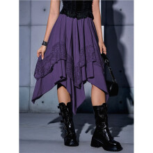 Women'S Renaissance Flowy Fairy Skirt Y2k Contrast Lace Layered Asymmetrical Midi Skirts Deep  M
