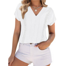 Tops for Women Summer Fashion Clothes Dressy Casual Blouses Cap Sleeve V Neck Shirts Work Outfits White M