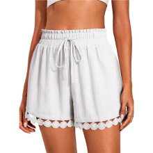 Damesshorts, Zomer, Casual, Los Model, Elastische Taille, Trekkoord, Kant, Boho, Strandcover- Shorts Wit S