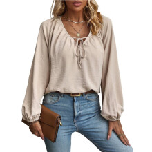 V-Hals Boho Tops voor Dames, Casual Strandvakantie Zomer Tops, Dagelijkse Blouse voor Dames Abrikooskleur M