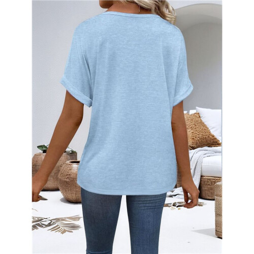 Womens  Size Loose Fit V Neck Solid Color Short Sleeve Tshirt Casual Basic Top Oversized Light  S 2