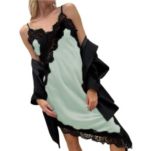 Women Stain Lace Camis Dress Y2K Silk Lace Trim Asymmetrical Side Slit High Low Slip Dress Streetwear Light Green L