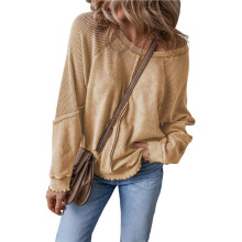 Womens Sweatshirt Oversized Casual Crewneck Long Sleeve Pullover Off the Shoulder Waffle Knit Tops Color XXL