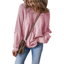 Womens Sweatshirt Oversized Casual Crewneck Long Sleeve Pullover Off the Shoulder Waffle Knit Tops M