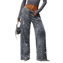 Women'S Glitter Sequin Long Loose Pants Bling Party Clubwear Elastic Casual Pants Gray XXL