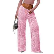 Pantalon Long Ample à Paillettes pour Femme, Idéal pour les Soirées et les Clubs Pantalon Élastique Décontracté Rose XXL