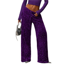 Women'S Glitter Sequin Long Loose Pants Bling Party Clubwear Elastic Casual Pants Deep M