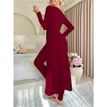 Elegant Two-Piece Knit Sets for Women: Fall Trendy Casual Long Sleeve Round Neck Soft Ribbed Knit Red S