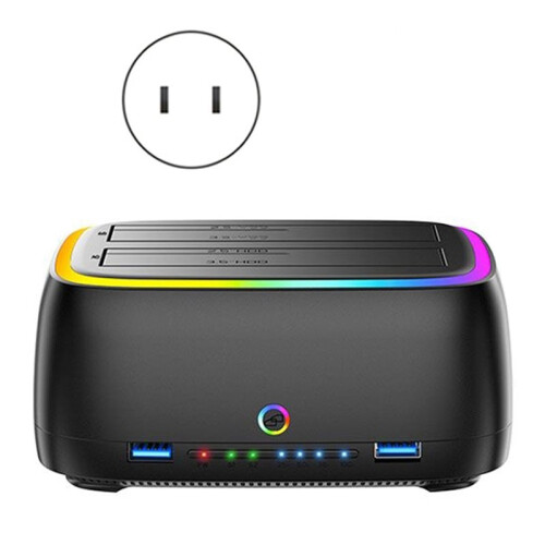 Estação de Encaixe para Disco Rígido RGB de Baia Dupla HUB/TF/ USB 3.0 para HDD  Tipo C para HDD/SSD de 2,5/3,5 Polegadas com Plugue Americano 1
