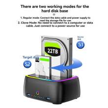 Dual-Bay RGB Hard Drive Station HUB/TF/ USB3.0 to Type-C HDD Docking Station for 2.5/3.5 Inch HDD/SSD US Plug