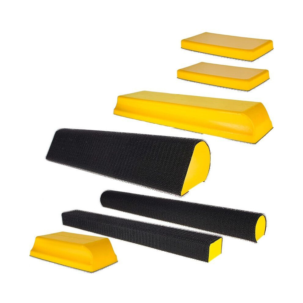 7-Piece Hand Sanding Block Set, Handheld Hook & Loop Sander Pads - Rectangle, Flat, Round, Curved, Contoured Shapes 6032366126326