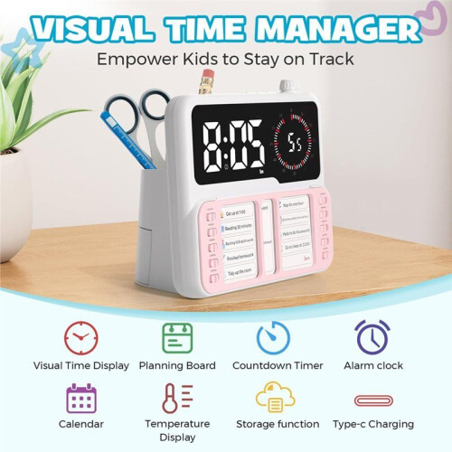 Visual Timer for Kids & Adults with Task Planner - ADHD  Management Tool with Alarm, Countdown, Calendar 1