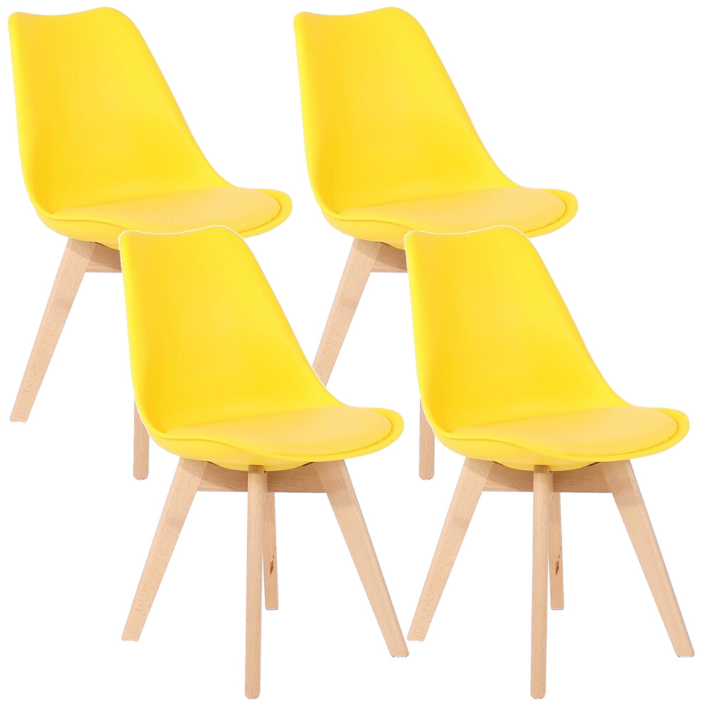 (Yellow) 4 x Charles Jacobs Dining Chairs Beech Wood Legs Tulip Design Furniture Set