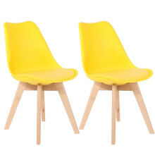 (Yellow) 2 x Charles Jacobs Dining Chairs Beech Wood Legs Tulip Design Furniture Set