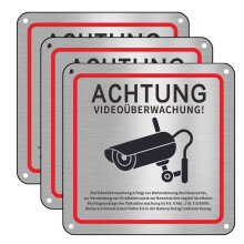 Zestaw 3 Znaków z Monitoringiem Wideo, Monitoring Prywatnej Posesji, Metalowy Znak Ostrzegawczy z Monitoringiem Wideo, 15 X 15 cm